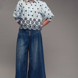 Pleated Wide-Leg Button Closure Pants