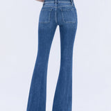 MID RISE BUTTON FLY TROUSER HEM FLARE JEANS T5848: GLEEFULLY / 32