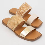 LYSETT BOLD DOUBLE STRAP SQUARE-TOE SLIP-ON SANDAL: BONE