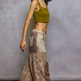 Drawstring Floral Patch Denim Pants
