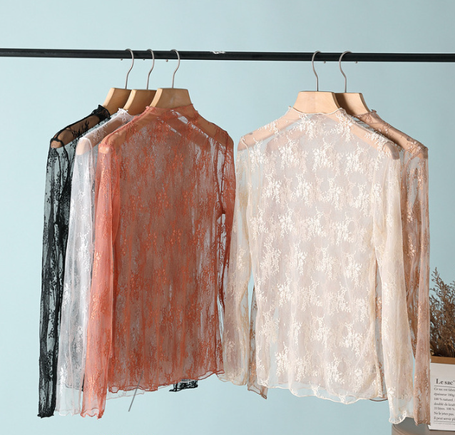 Semi Sheer Mesh Floral Lace Layering Top: White / M