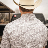 Vexil Brand – Western Pearl Snap Polo - Retro Camo | White