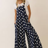Polka Dot Sling Maxi Jumpsuit: Navy White / S