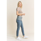 MESH LACE HIGH NECK DESIGN SHORT SLEEVE FITTED TOP: Off White