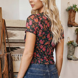 Spring 2026 Floral Mesh Long Sleeve Mock Neck Top(S-4X): Rose-Short / S