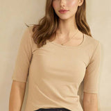 Pure Comfort Modern Mid Sleeve Ribbed Fitted Top