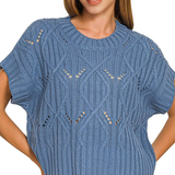 ,,,.0722 Cable Knit Short Sleeve Sweater SI-28167: DEEP CAMEL-184427 / L