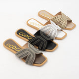 MARISA H-SHAPED UNIQUE ZIPPER LINE DESIGN SANDAL: CHAMPAGNE / 8