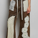 Drawstring Floral Patch Denim Pants
