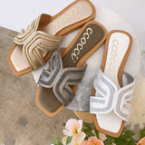 MARISA H-SHAPED UNIQUE ZIPPER LINE DESIGN SANDAL: CHAMPAGNE / 10