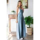 Pleated Denim Overall with Pockets