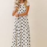 Polka Dot Sling Maxi Jumpsuit: Navy White / L