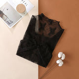 Semi Sheer Mesh Floral Lace Layering Top: Caramel / XL
