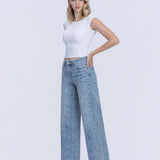 HIGH RISE MEDIUM LIGHT FLORAL PRINT WIDE LEG JEANS T7335FPR: FLORAL PRINT / 29