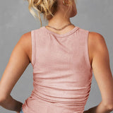 Women's  Plain Ruched Side Slim Tank Top: Apricot Pink / 95%Polyester+5%Elastane / M