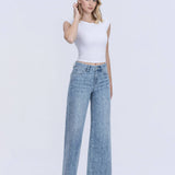 HIGH RISE MEDIUM LIGHT FLORAL PRINT WIDE LEG JEANS T7335FPR: FLORAL PRINT / 29