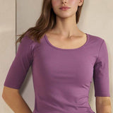 Pure Comfort Modern Mid Sleeve Ribbed Fitted Top