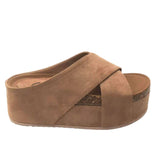 Nina 2 Suede Crisscross Cork Platform Wedge Slide Sandal: Almond / 6