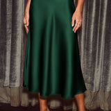 Solid color satin fashionable body-hugging skirt: KHAKI / (XL) 1