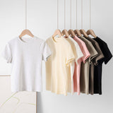 Essential basic plain fitted cotton blend crewneck tee
