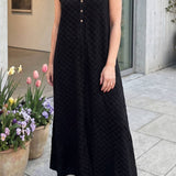 Half Buttons Sleeveless Wide Leg Textured Jumpsuit