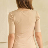 Pure Comfort Modern Mid Sleeve Ribbed Fitted Top