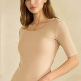 Pure Comfort Modern Mid Sleeve Ribbed Fitted Top
