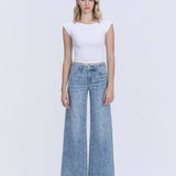 HIGH RISE MEDIUM LIGHT FLORAL PRINT WIDE LEG JEANS T7335FPR: FLORAL PRINT / 28