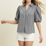 FLORAL GINGHAM BLOUSE TOP - 5707TD: Light Blue / L