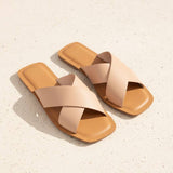 Cross Strap Slide Sandals Minimal Leather Flat Slide