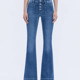 MID RISE BUTTON FLY TROUSER HEM FLARE JEANS T5848: GLEEFULLY / 31
