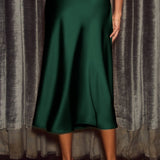 Solid color satin fashionable body-hugging skirt: KHAKI / (L) 1