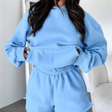 Basic pocket hoodie &  drawstring short set outfits