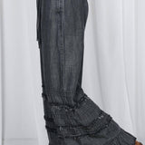 Flared Ruffle Hem Washed Chambray Crop Denim Pants VP83039: Washed Denim / L