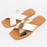 Cross Strap Slide Sandals Minimal Leather Flat Slide