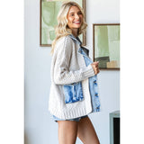 Knit Body Denim Layerd Jacket: Cream / Denim / M