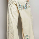 Drawstring Floral Patch Denim Pants