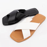 Cross Strap Slide Sandals Minimal Leather Flat Slide