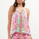Sleeveless Border Print Top: Sweet Pea / XS