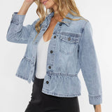 OPEN PACK CLASSIC FIT PEPLUM DENIM JACKET-KC7369L: LIGHT / XL