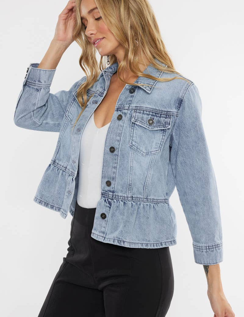 OPEN PACK CLASSIC FIT PEPLUM DENIM JACKET-KC7369L: LIGHT / L