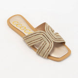 MARISA H-SHAPED UNIQUE ZIPPER LINE DESIGN SANDAL: CHAMPAGNE / 8.5