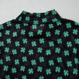 St Patrick Shamrock Mock Neck Long Sleeve Mesh Bodysuit: As shown / Missy / L