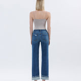 HIGH RISE DARK WASH CUFFED STRAIGHT JEANS T6666: NICO / 30