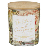 Glass Candle Bamboo Lid Floral Strong & Courageous Josh 1:9