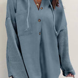Contrast Button Down Hooded Sweatshirt Jacket