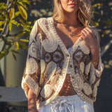 Oversized Paisley Crochet Knit Cardigan