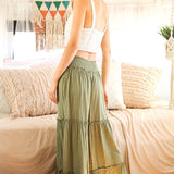 Maxi Tiered  Wide Leg Beach Palazzo Pants VP73052: Mocha / M