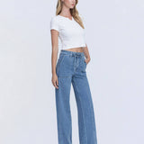 SUPER HIGH RISE TIE WAISTBAND WIDE LEG JEANS T6765: LUSH LIFE / 25