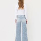 HIGH RISE WAIST TIE STRIPED WIDE LEG JEANS V3838STR: STRIPE / 26